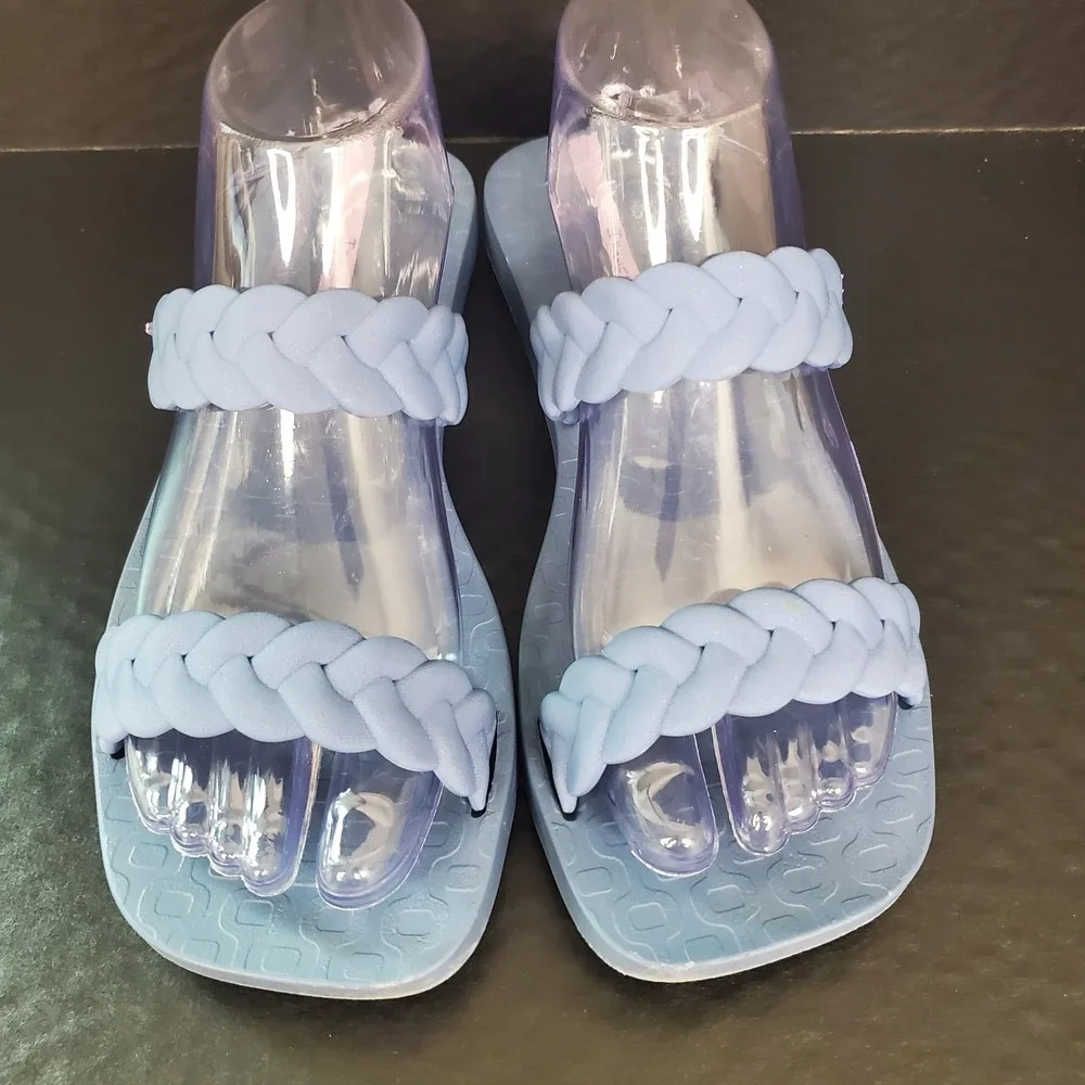 Ipanema Women's Fever Slides‎ Double Braided Straps Size 8 Blue Gray Soft Rubber